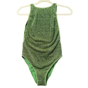 Oseree Lumiére Sporty Maillot Swimsuit in Lurex Women's Medium Green Shimmer